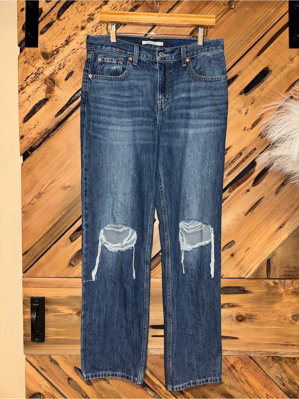 Levi's Blue Distressed Low Pro Straight Jeans